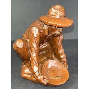 Old Timer Panning For Gold Figure Hand Crafted Red Mill Signed Dated Western